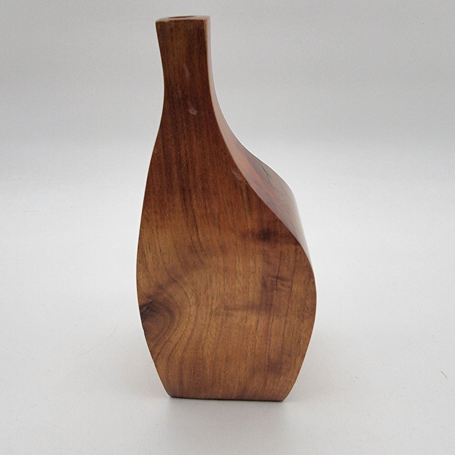 Vintage MCM Asymetrical Wood Vase Signed F Nestel