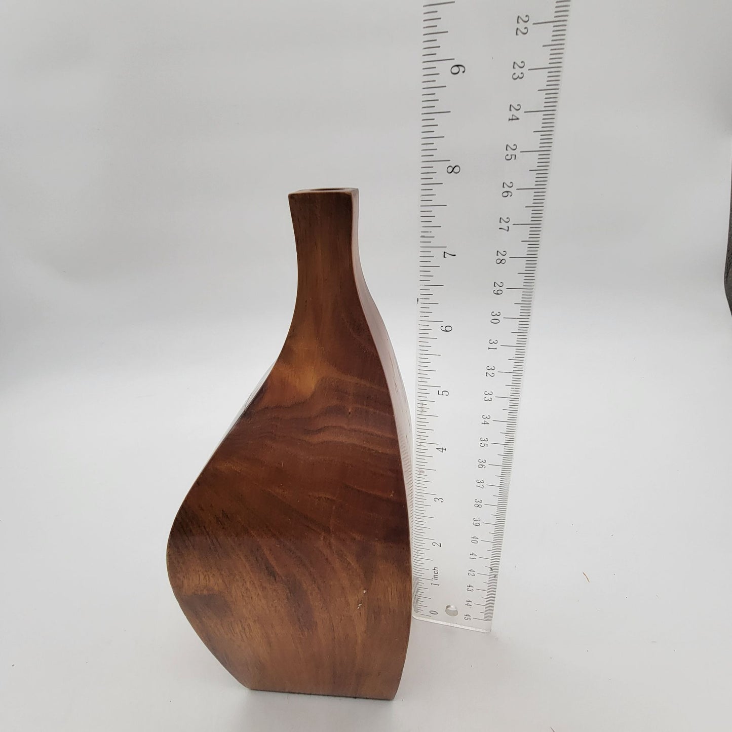 Vintage MCM Asymetrical Wood Vase Signed F Nestel