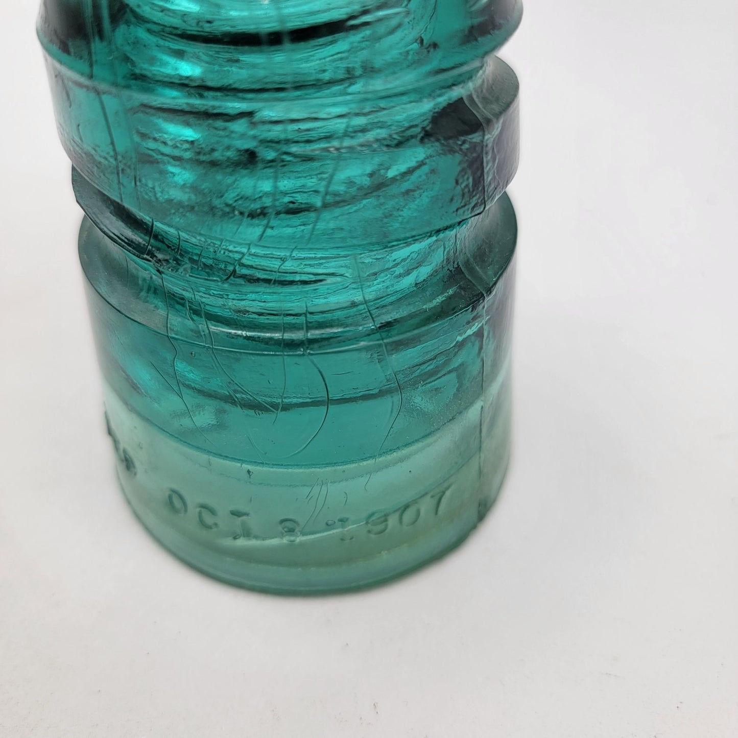 Antique 1907 Teal Glass Insulator CD 147