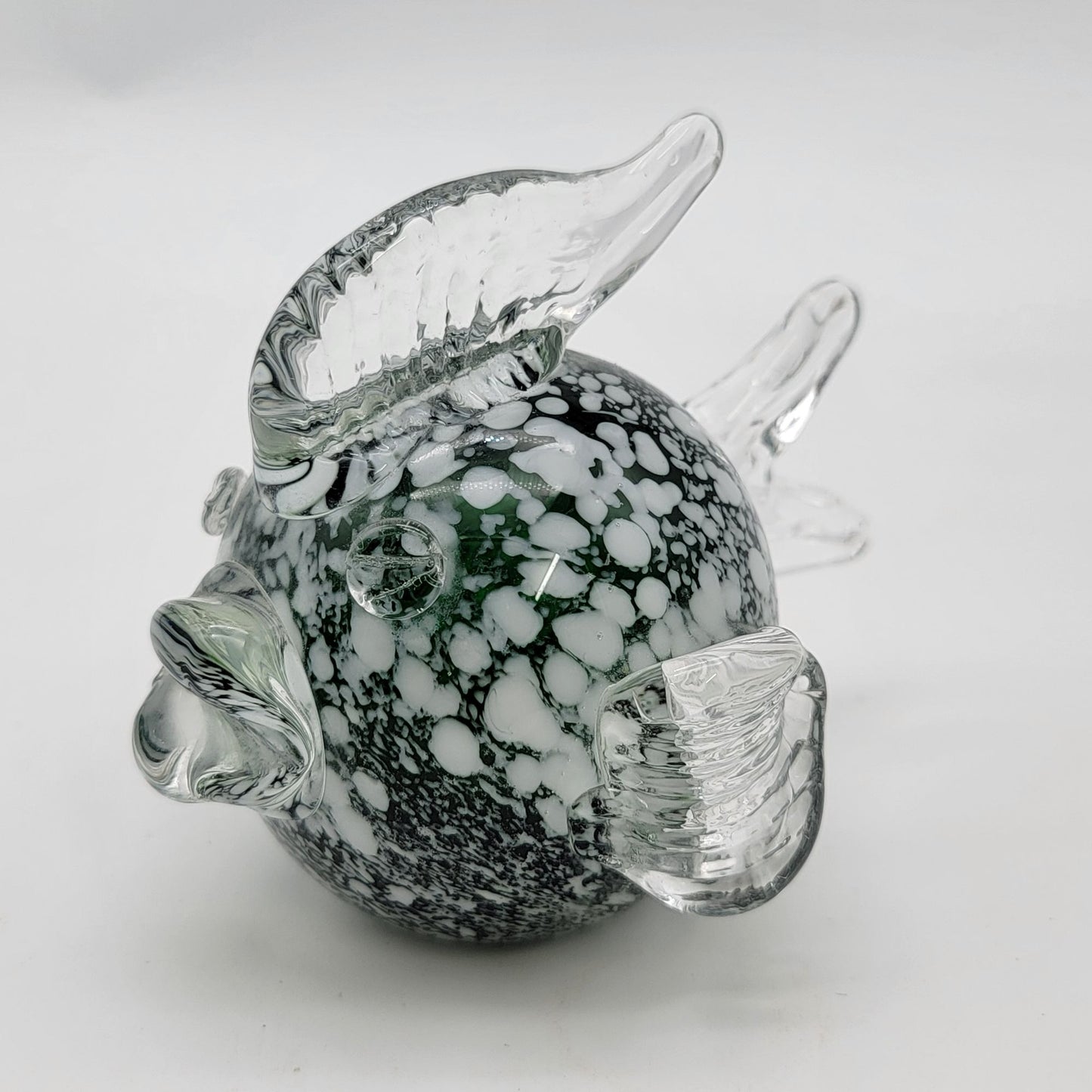 Hand-Blown Green Mottled Glass Fish Sculpture