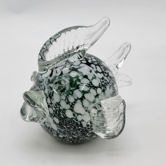 Hand-Blown Green Mottled Glass Fish Sculpture