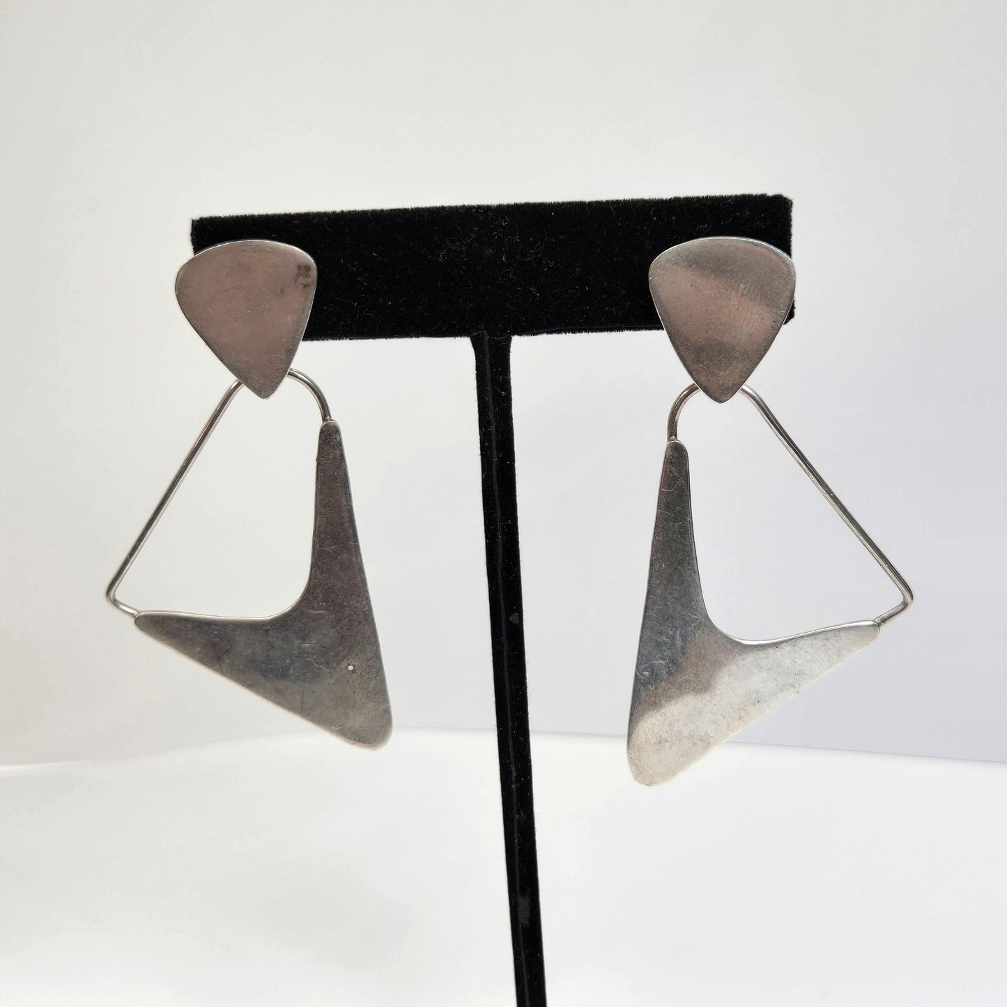 Modernist Silver Triangle Drop Earrings