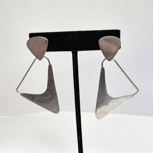 Modernist Silver Triangle Drop Earrings