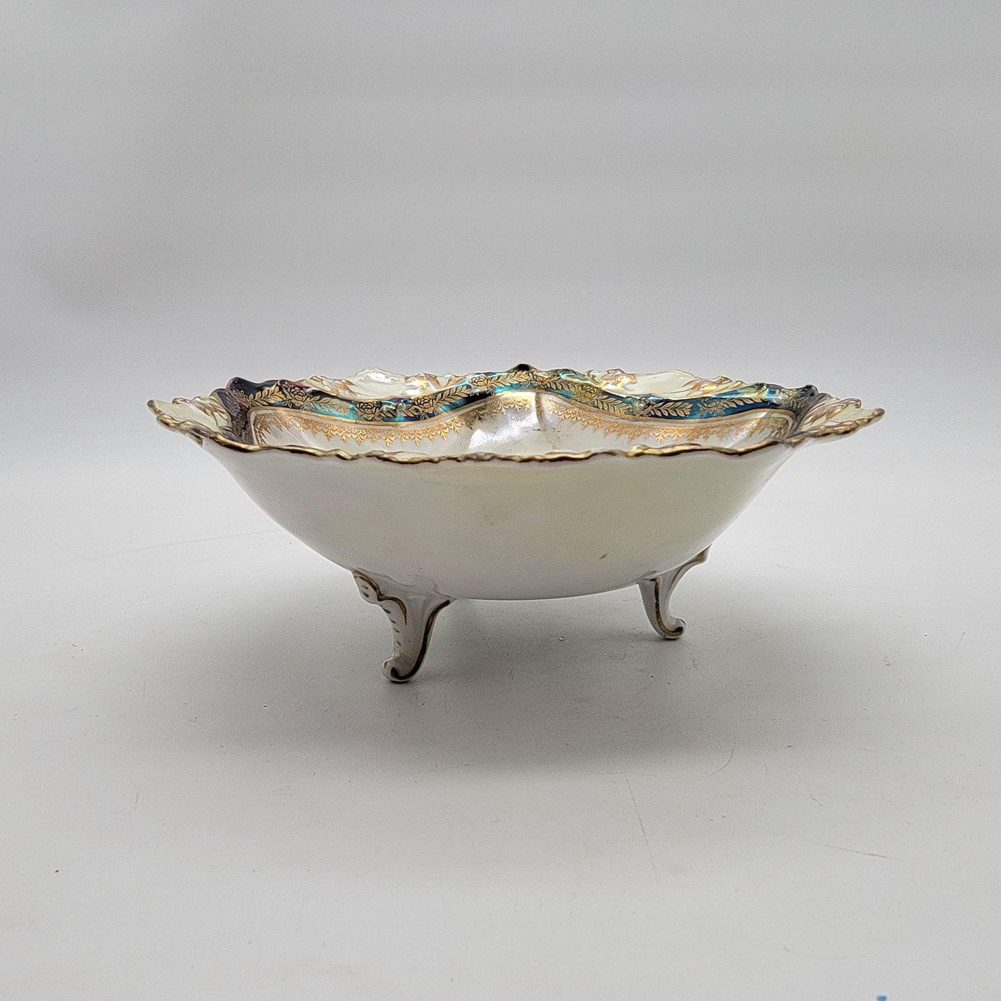 RS Prussia Antique Porcelain Footed Bowl With Lily Design & Gold Accents