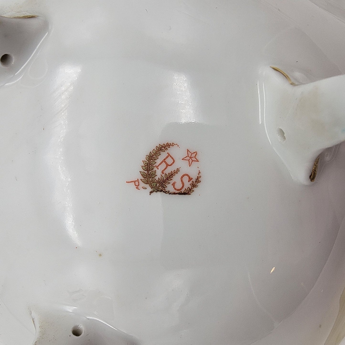 RS Prussia Antique Porcelain Footed Bowl With Lily Design & Gold Accents