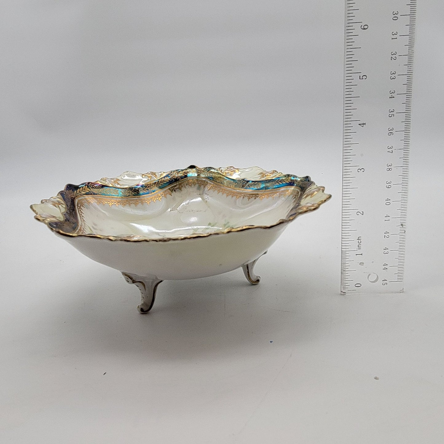 RS Prussia Antique Porcelain Footed Bowl With Lily Design & Gold Accents