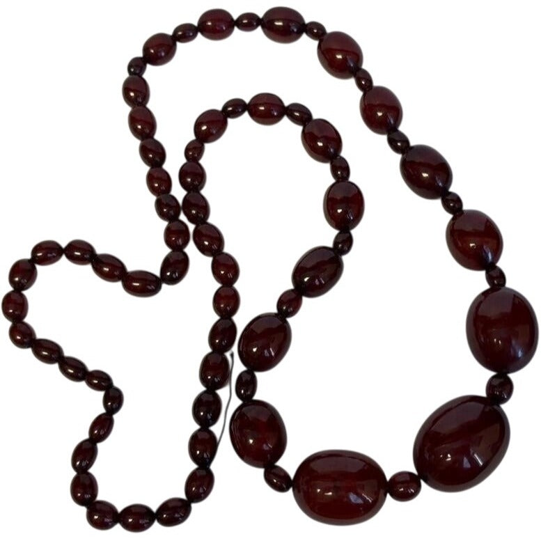 Art Deco Faturan Cherry Amber Bakelite Bead Necklace 88 Grams