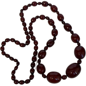 Art Deco Faturan Cherry Amber Bakelite Bead Necklace 88 Grams