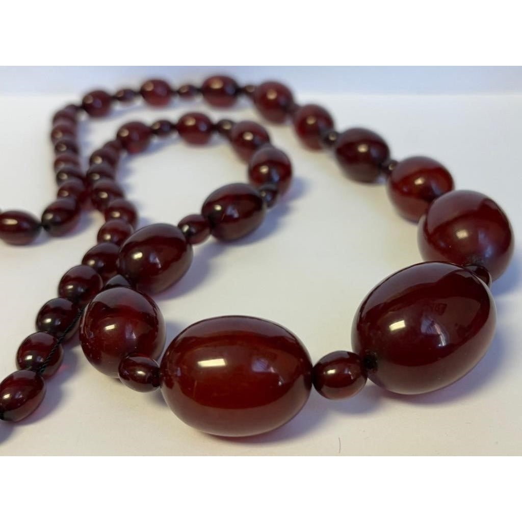 Art Deco Faturan Cherry Amber Bakelite Bead Necklace 88 Grams