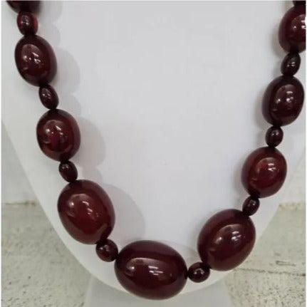 Art Deco Faturan Cherry Amber Bakelite Bead Necklace 88 Grams