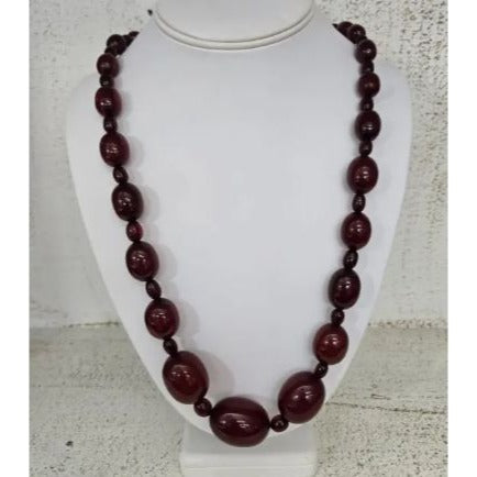 Art Deco Faturan Cherry Amber Bakelite Bead Necklace 88 Grams