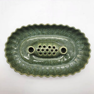 Vintage MCM Brush-McCoy Pottery Green Ikebana Console Bowl