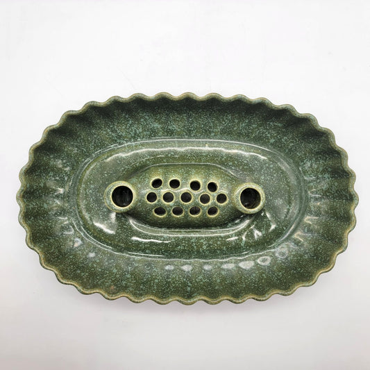 Vintage MCM Brush-McCoy Pottery Green Ikebana Console Bowl