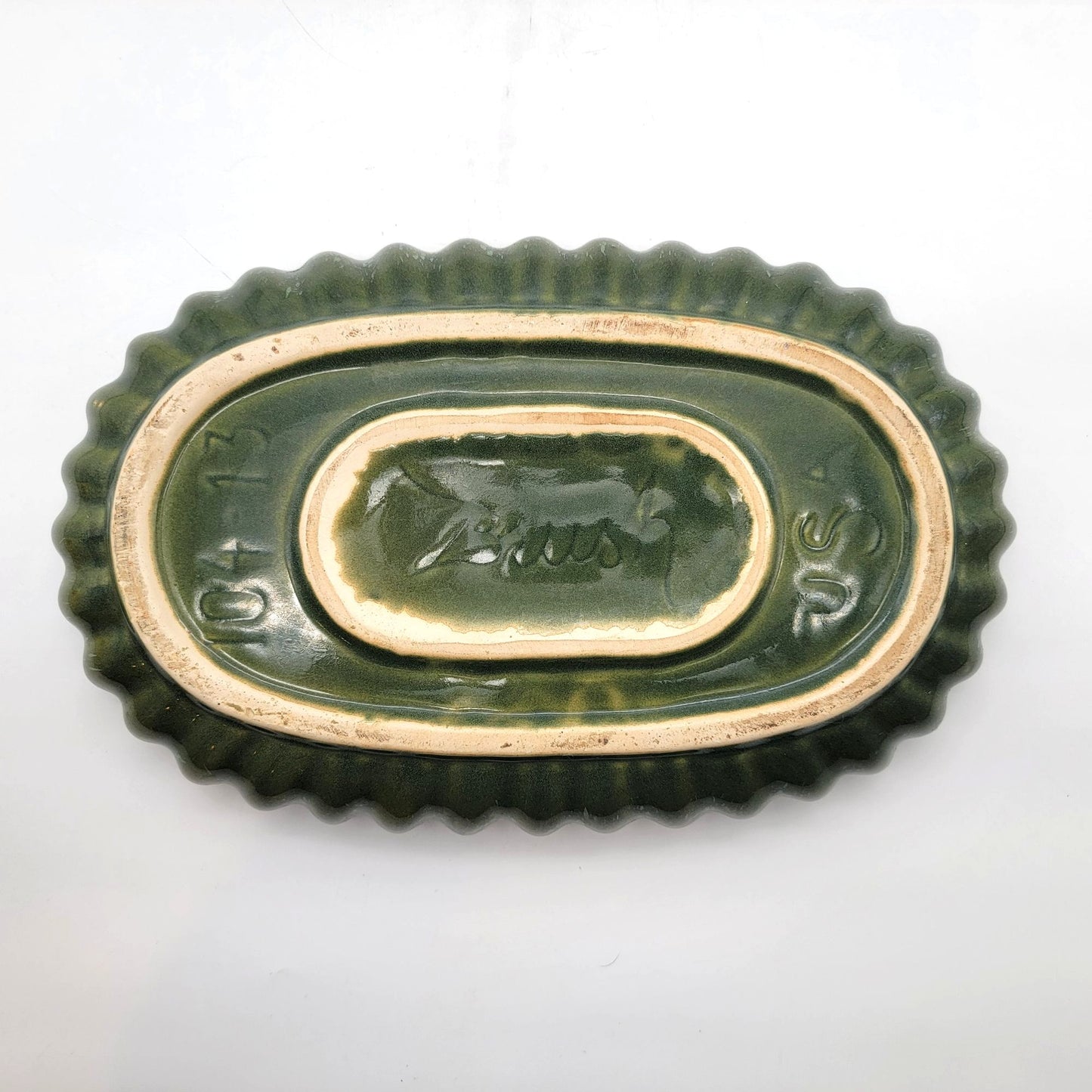Vintage MCM Brush-McCoy Pottery Green Ikebana Console Bowl