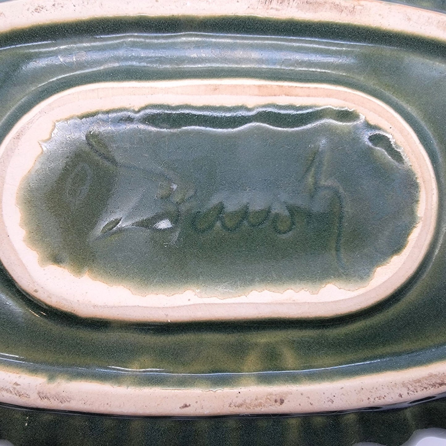 Vintage MCM Brush-McCoy Pottery Green Ikebana Console Bowl