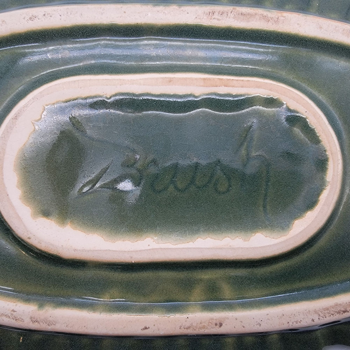 Vintage MCM Brush-McCoy Pottery Green Ikebana Console Bowl