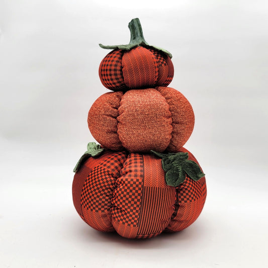 Quilted Patchwork Stacked Pumpkins Halloween Fall Decor