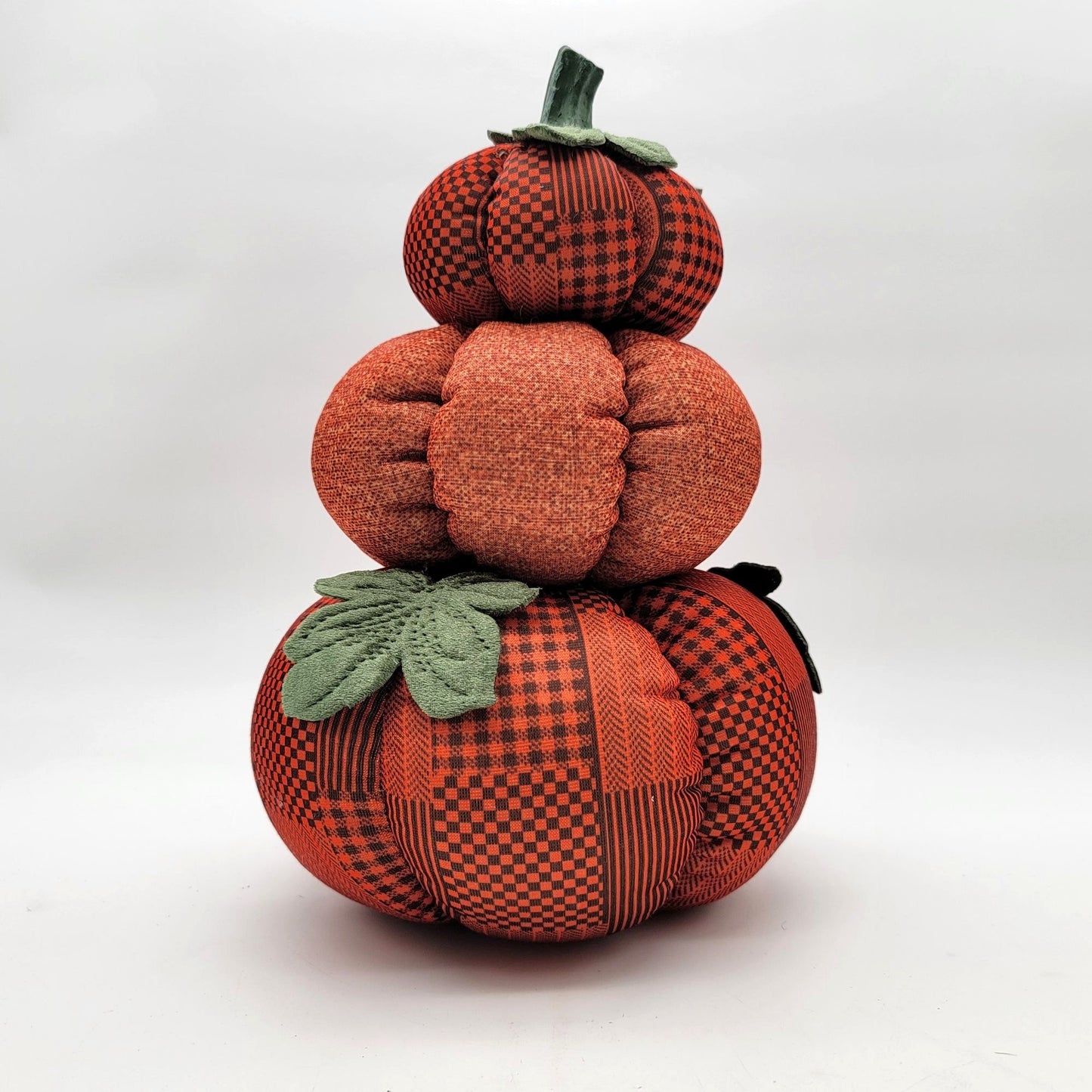 Quilted Patchwork Stacked Pumpkins Halloween Fall Decor