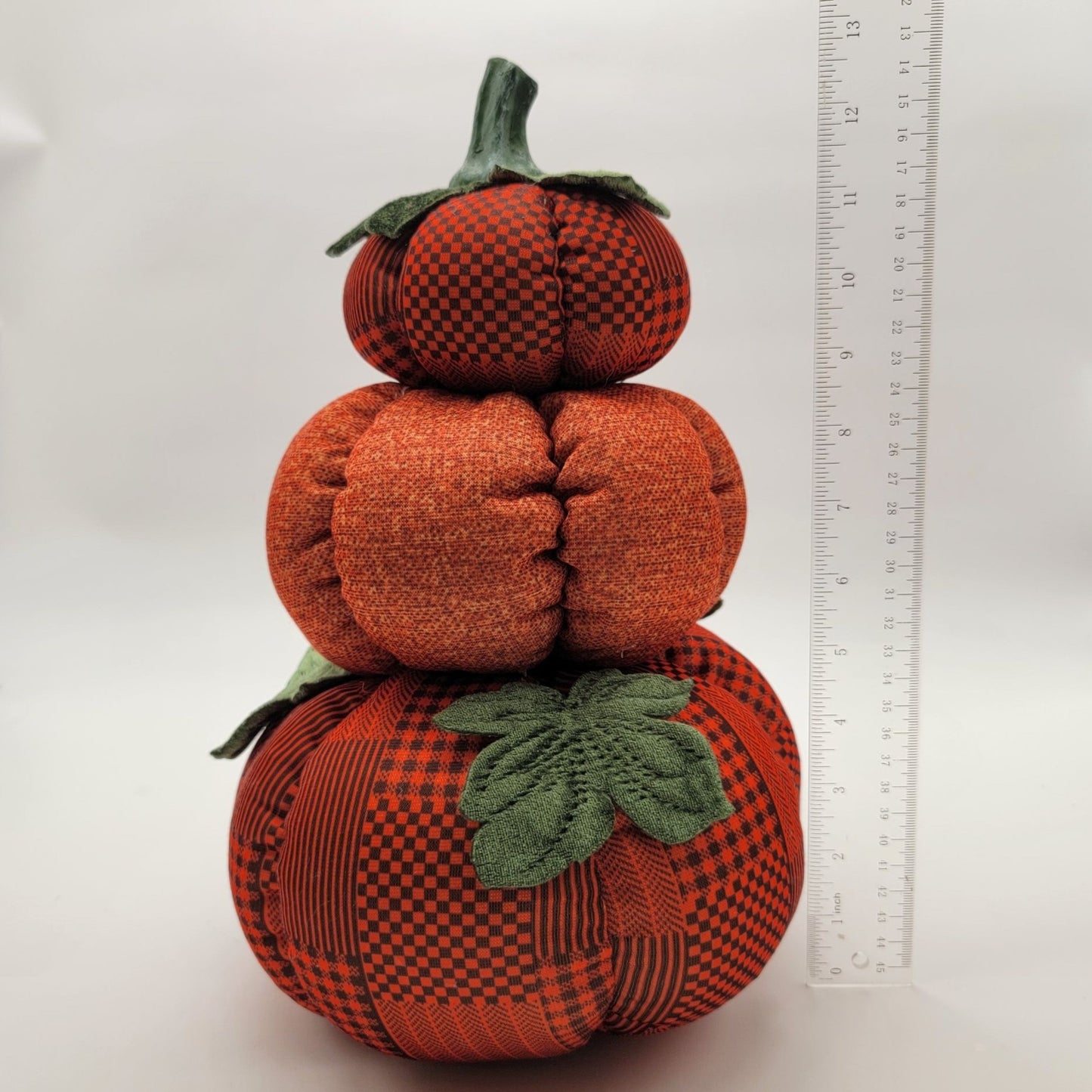 Quilted Patchwork Stacked Pumpkins Halloween Fall Decor