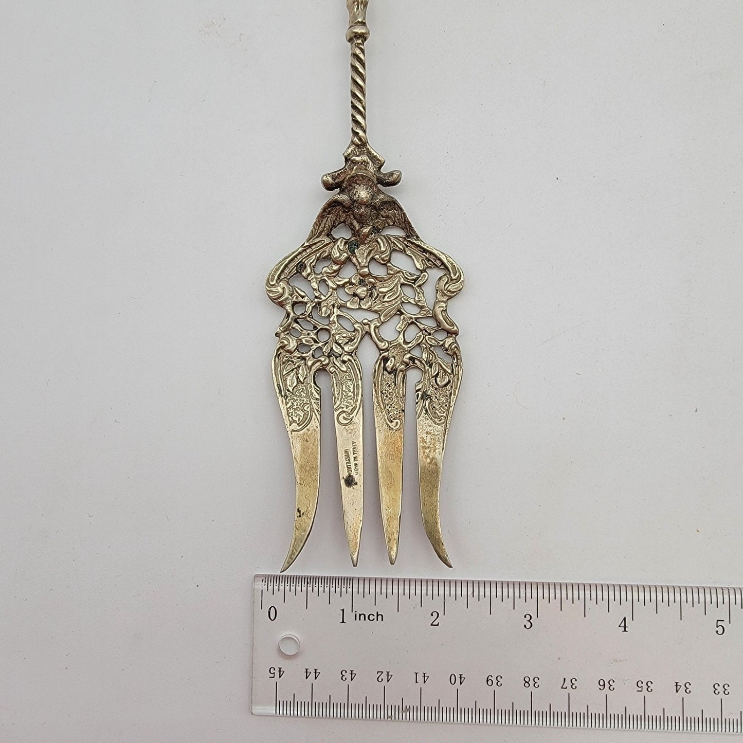 Vintage Ornate Cherub Serving Fork & Spoon Set Made In Italy