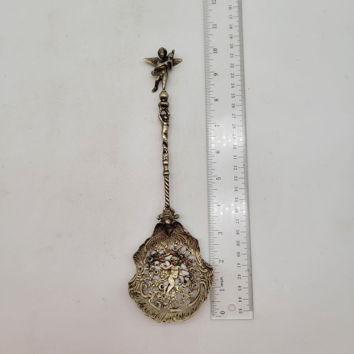 Vintage Ornate Cherub Serving Fork & Spoon Set Made In Italy