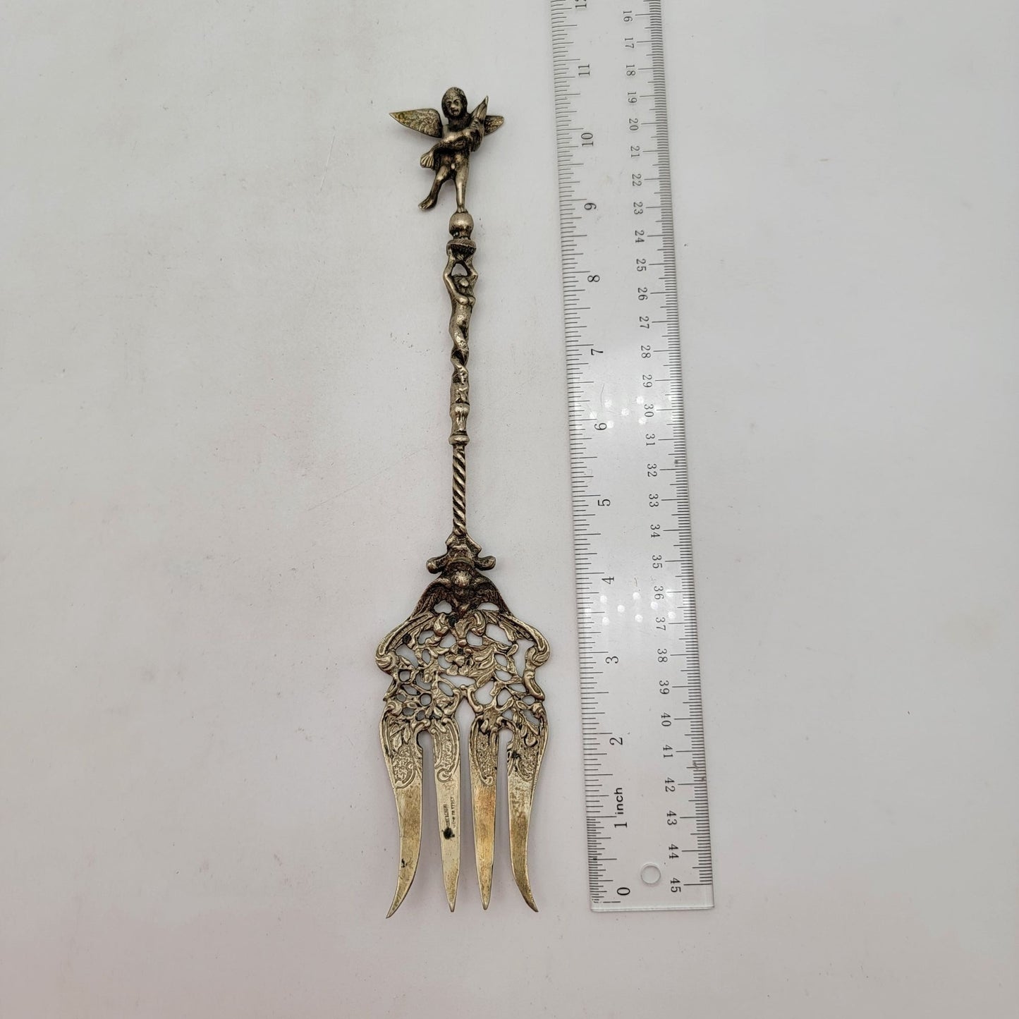 Vintage Ornate Cherub Serving Fork & Spoon Set Made In Italy