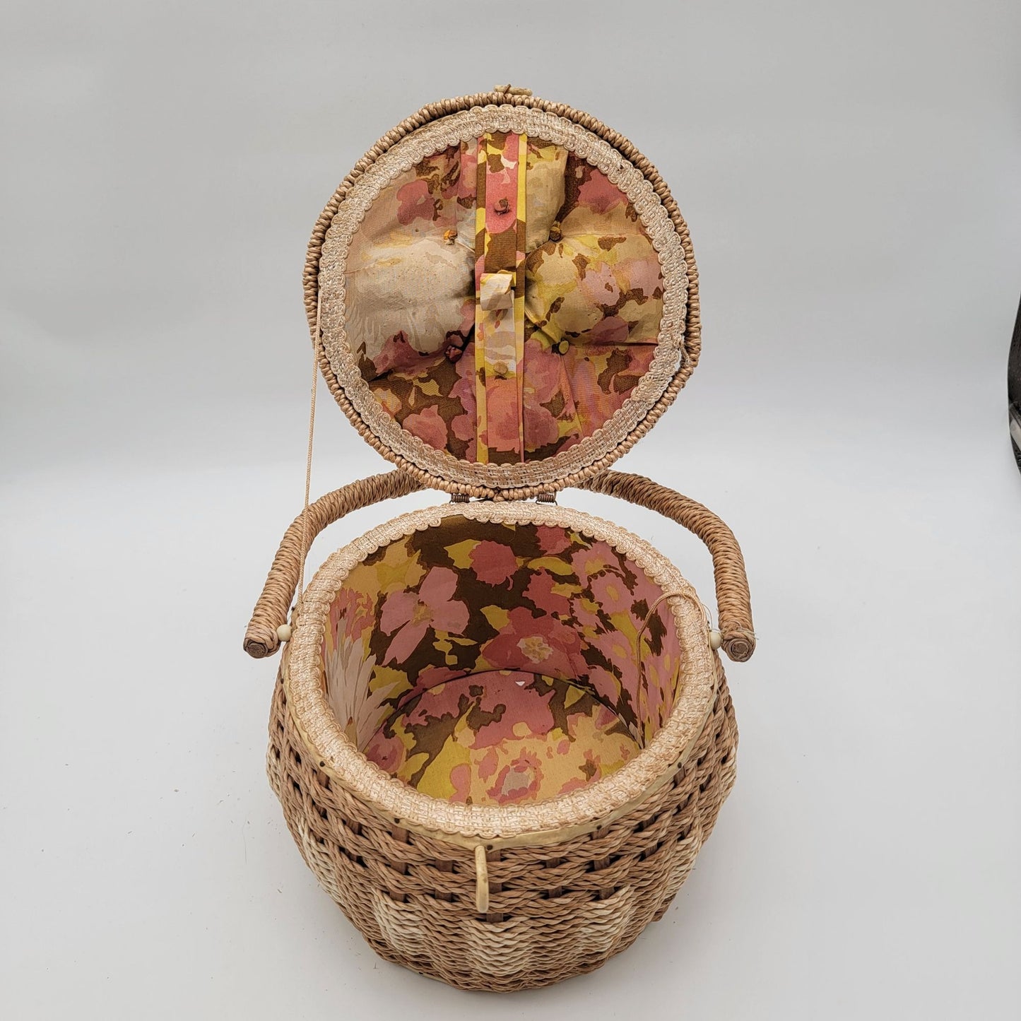 Vintage 1960s Wicker Sewing Basket