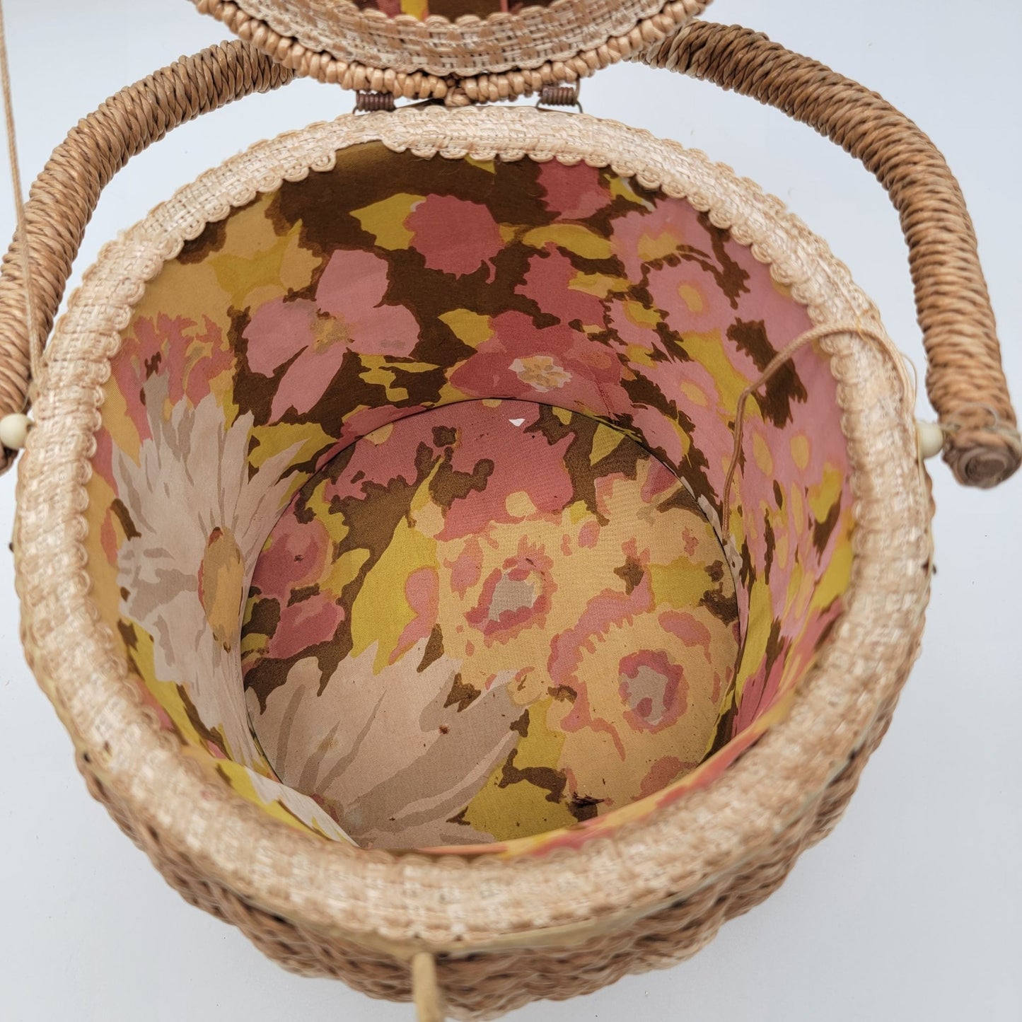 Vintage 1960s Wicker Sewing Basket