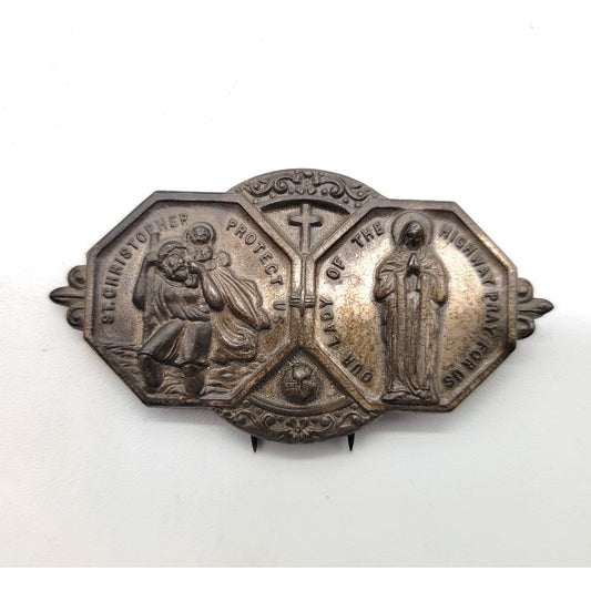 Vintage Catholic St. Christopher & Our Lady Of The Highway Car Visor Clip