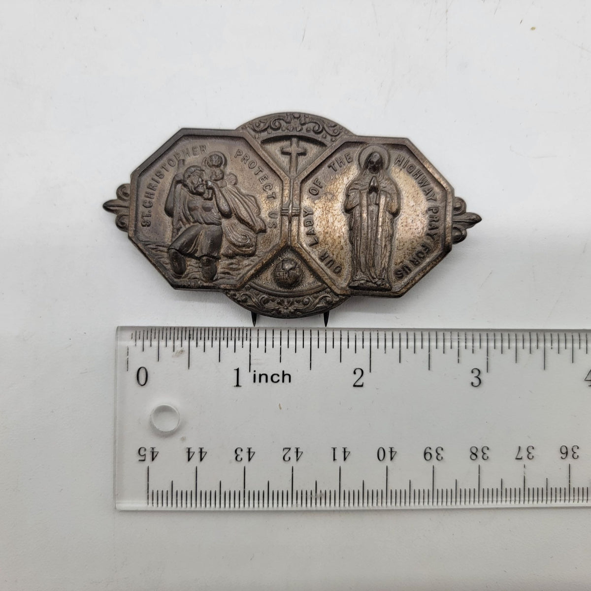 Vintage Catholic St. Christopher & Our Lady Of The Highway Car Visor Clip