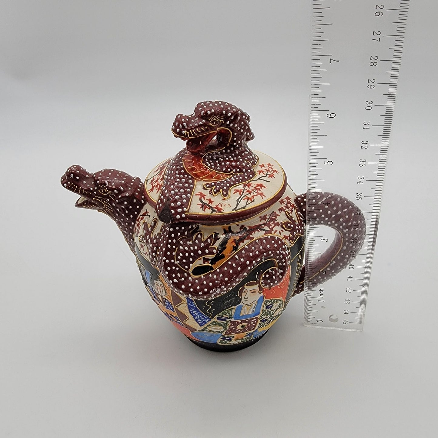 Vintage Japanese Satsuma Immortals Dragonware Teapot