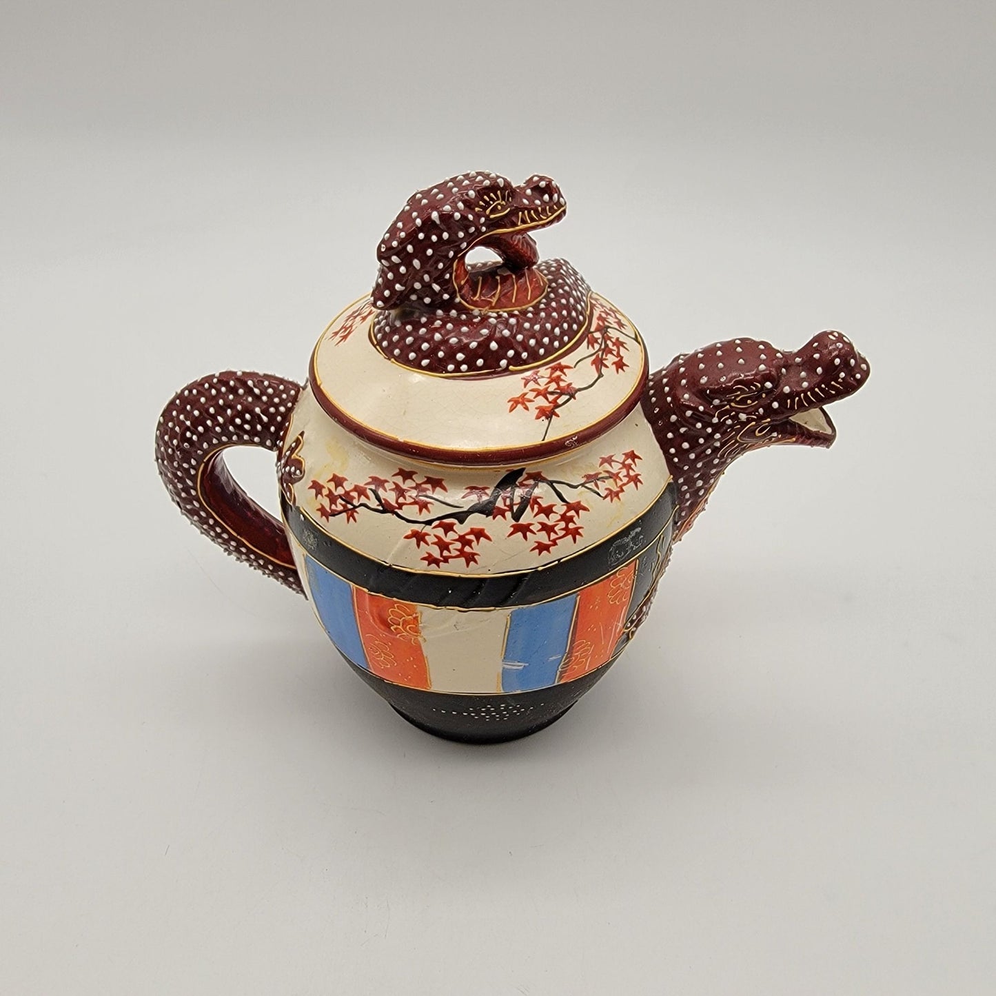 Vintage Japanese Satsuma Immortals Dragonware Teapot