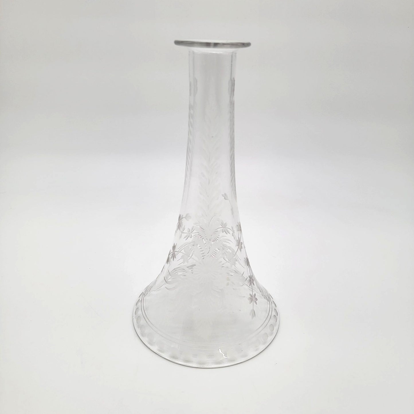 Antique Victorian Etched Glass Epergne Horn Or Open Bottom Vase