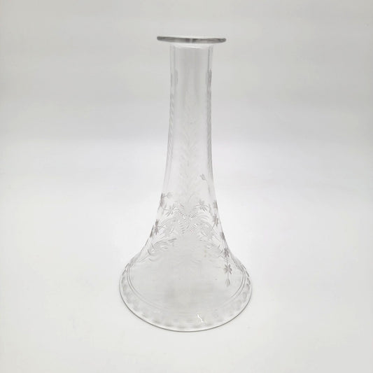 Antique Victorian Etched Glass Epergne Horn Or Open Bottom Vase