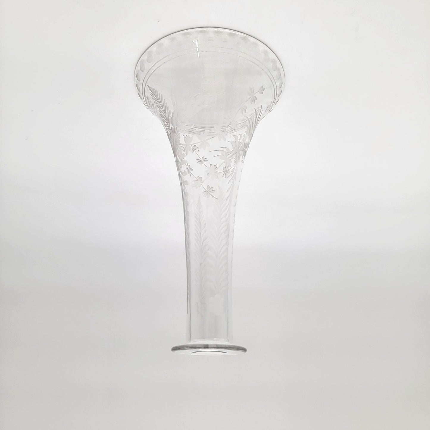 Antique Victorian Etched Glass Epergne Horn Or Open Bottom Vase