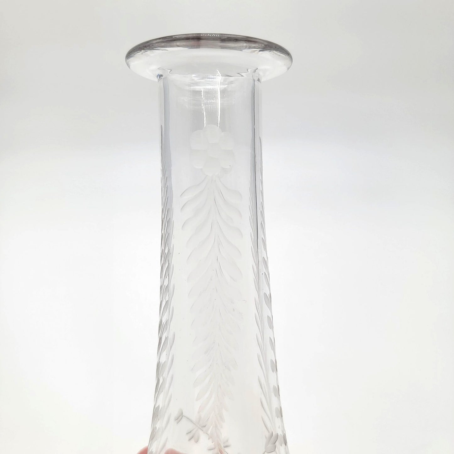 Antique Victorian Etched Glass Epergne Horn Or Open Bottom Vase