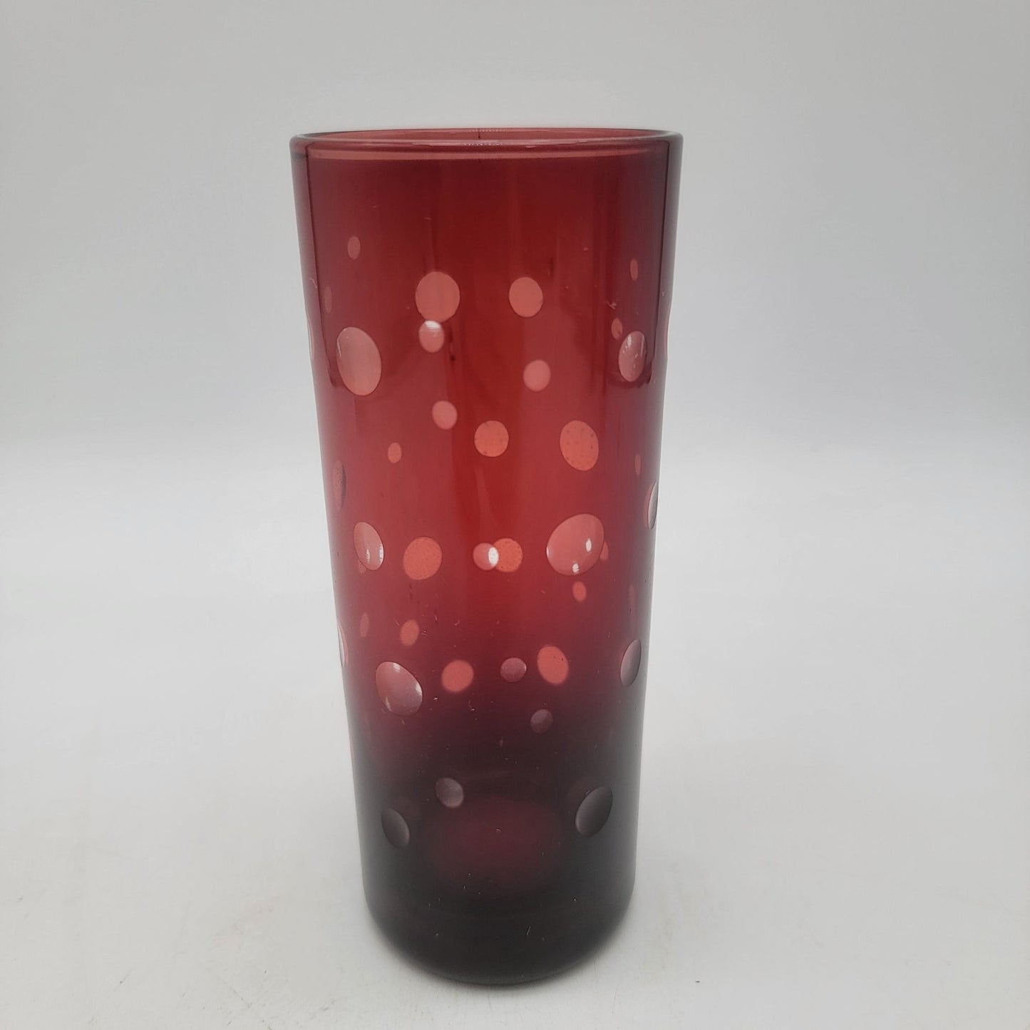 Vintage Cut to Clear Red Dots Glass Tall Tumbler or Vase