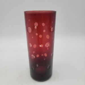 Vintage Cut to Clear Red Dots Glass Tall Tumbler or Vase