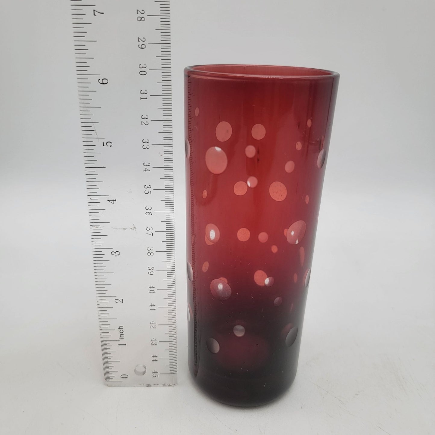 Vintage Cut to Clear Red Dots Glass Tall Tumbler or Vase