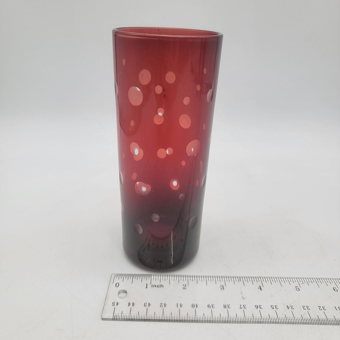 Vintage Cut to Clear Red Dots Glass Tall Tumbler or Vase