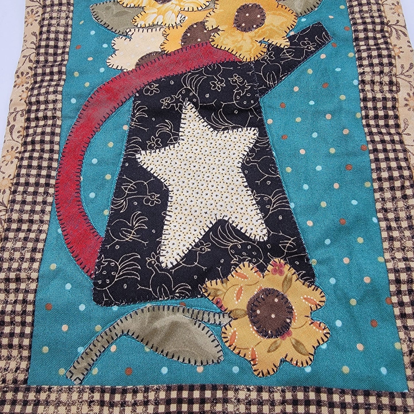 Folk Art Quilted Wall Hanging Crow & Sunflowers