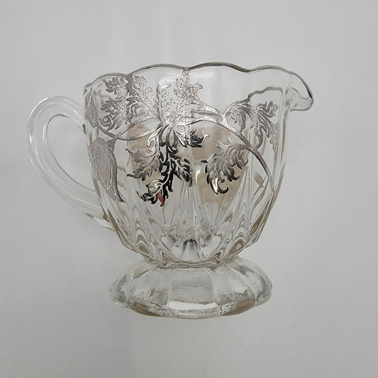 Vintage Silver City Glass Co Flanders Silver Overlay Footed Creamer