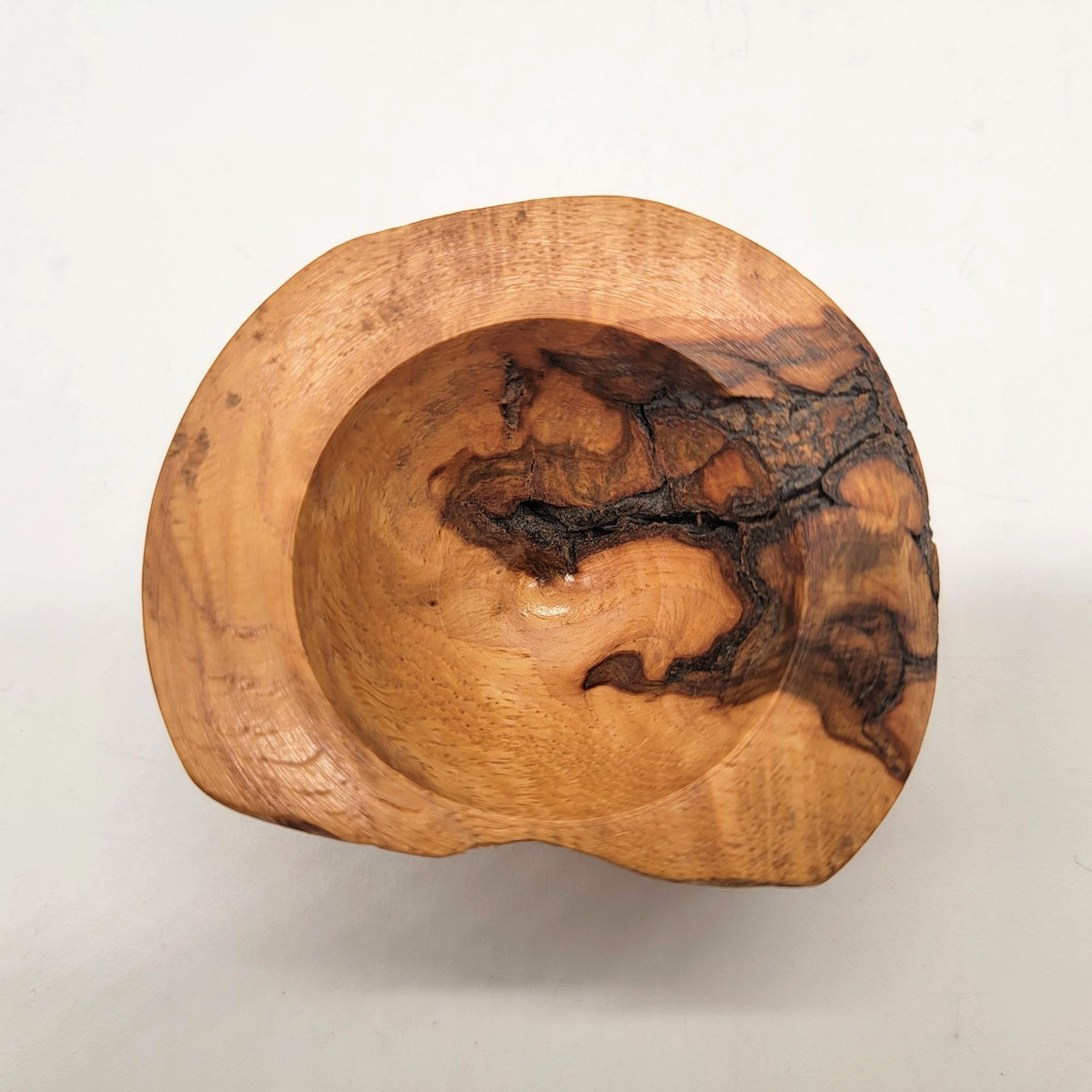 1993 Live Edge Oak Burl Wood Carved Small Bowl