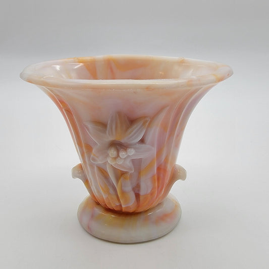 Vintage Akro Agate Orange Slag Glass Daffodil Vase