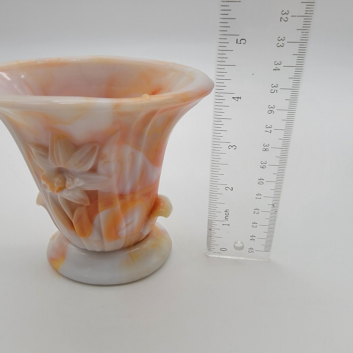 Vintage Akro Agate Orange Slag Glass Daffodil Vase