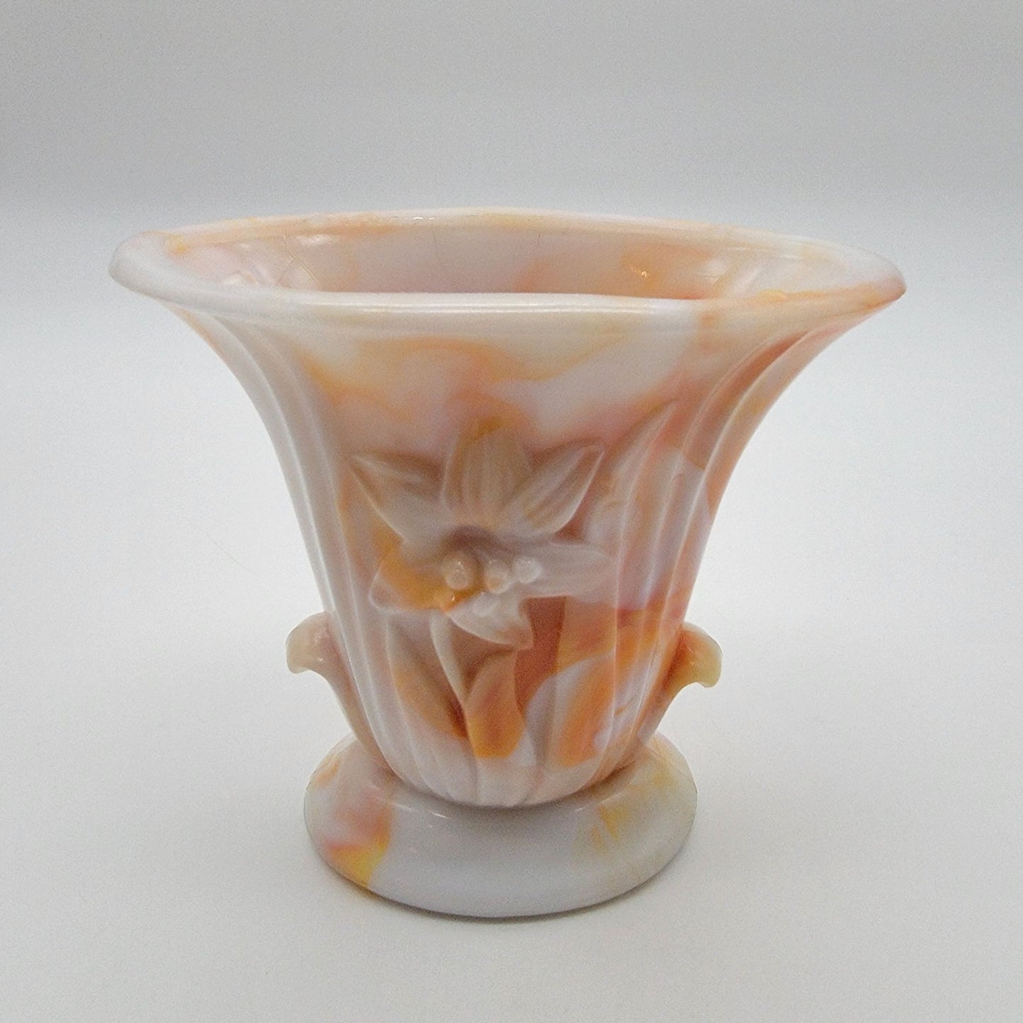 Vintage Akro Agate Orange Slag Glass Daffodil Vase