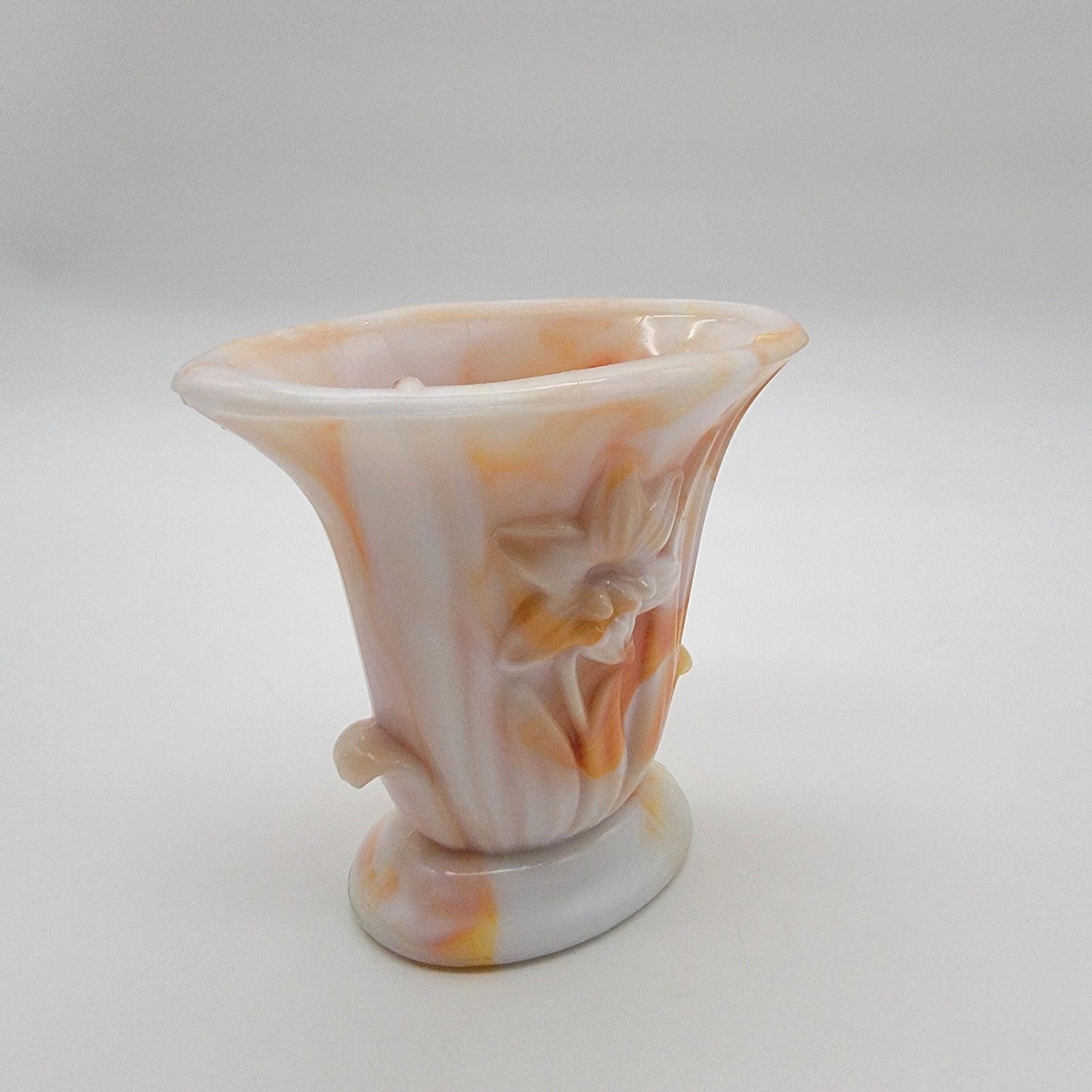 Vintage Akro Agate Orange Slag Glass Daffodil Vase