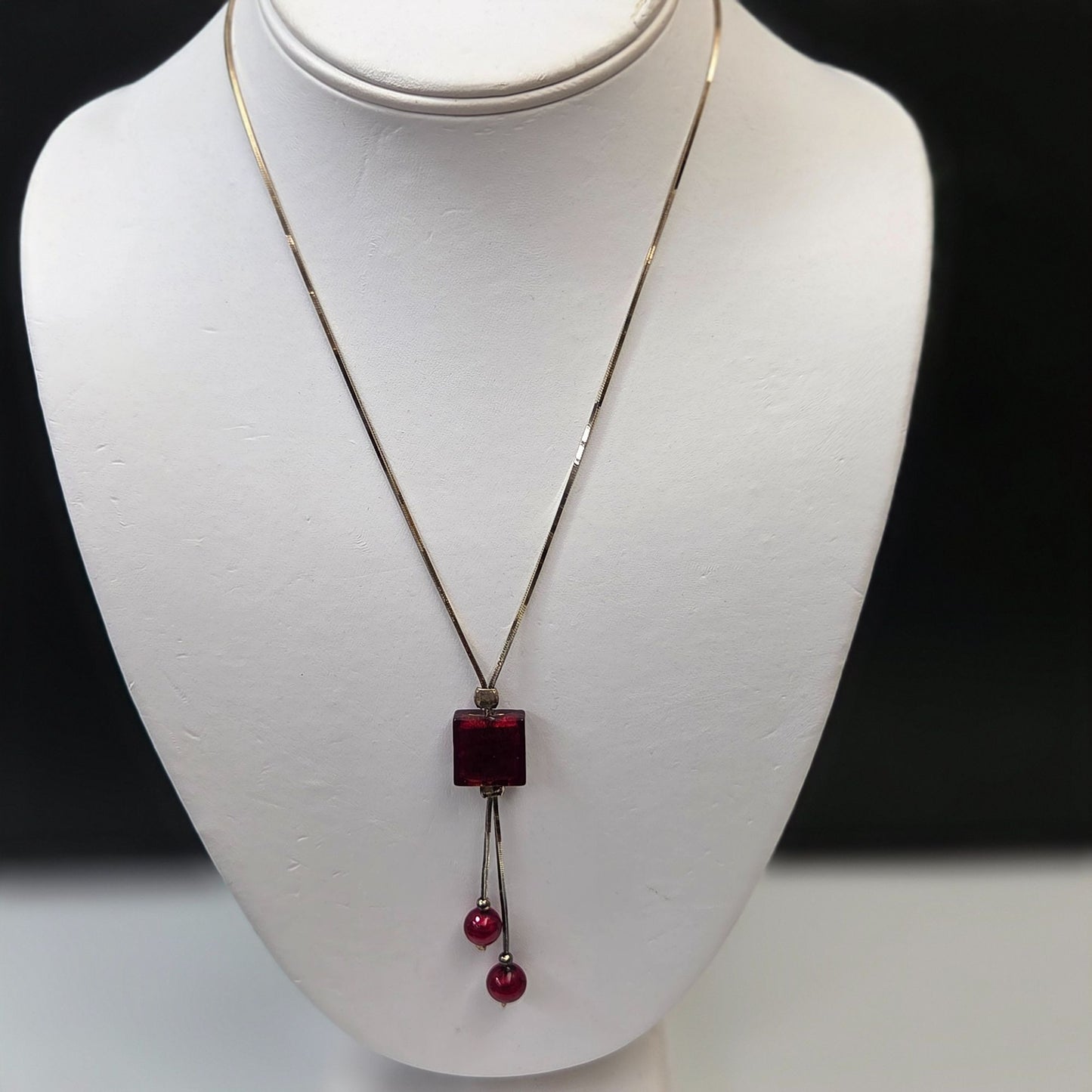 Vintage Red Dichroic Art Glass Pendant Necklace 18"