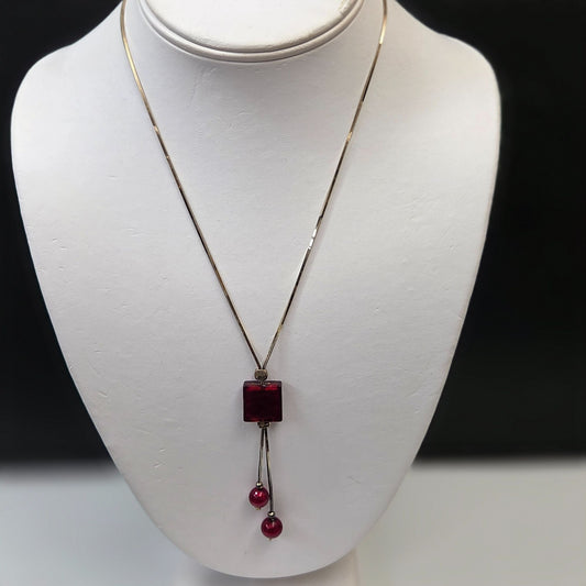 Vintage Red Dichroic Art Glass Pendant Necklace 18"