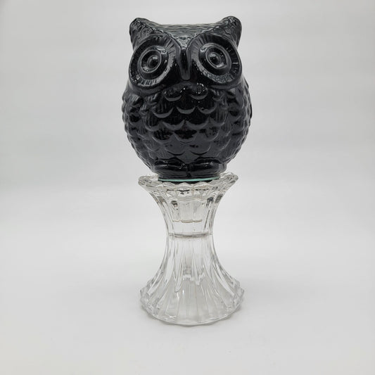 Vintage Amethyst Glass Owl With Clear Glass Base Unique Figurine